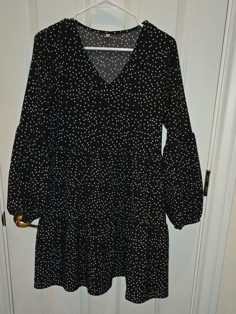 Amazon Black Polka Dot V-Neck Tiered Long Sleeve Dress